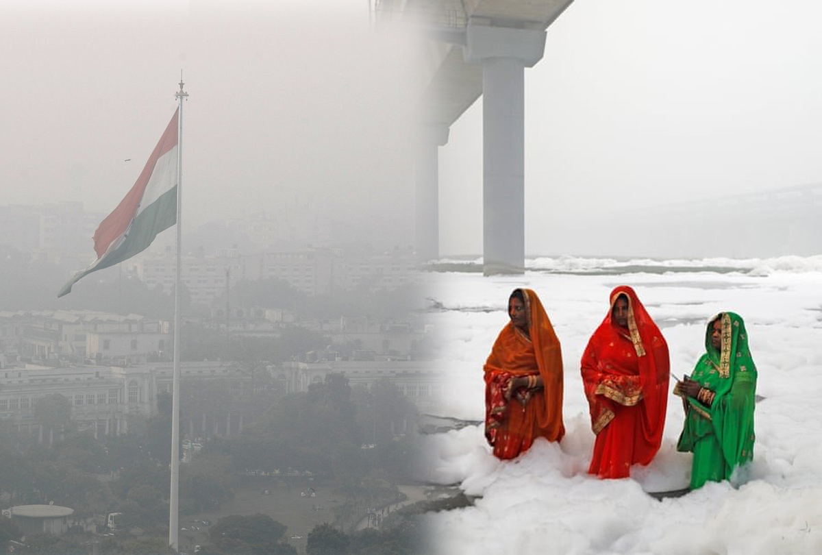 Devotees Stand Knee-Deep In Toxic Foam In Delhi's Yamuna For Chhath Puja